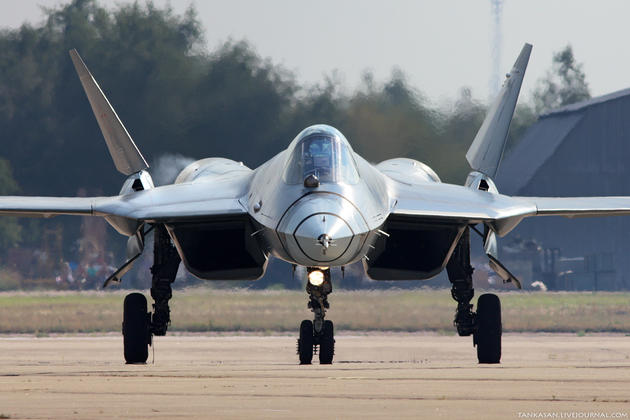 Russian Sukhoi PAK FA taxiing out for take off.