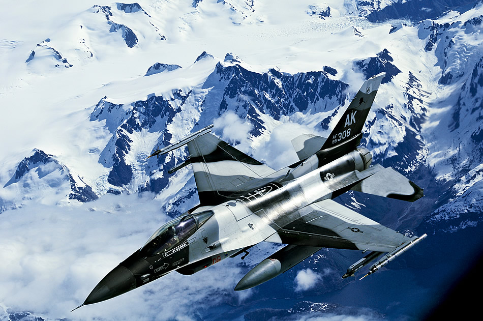 An F-15C Falcon participates in an excercise evolution during Northern Edge 2011 over a mountain range in Alaska, June 16, 2011.