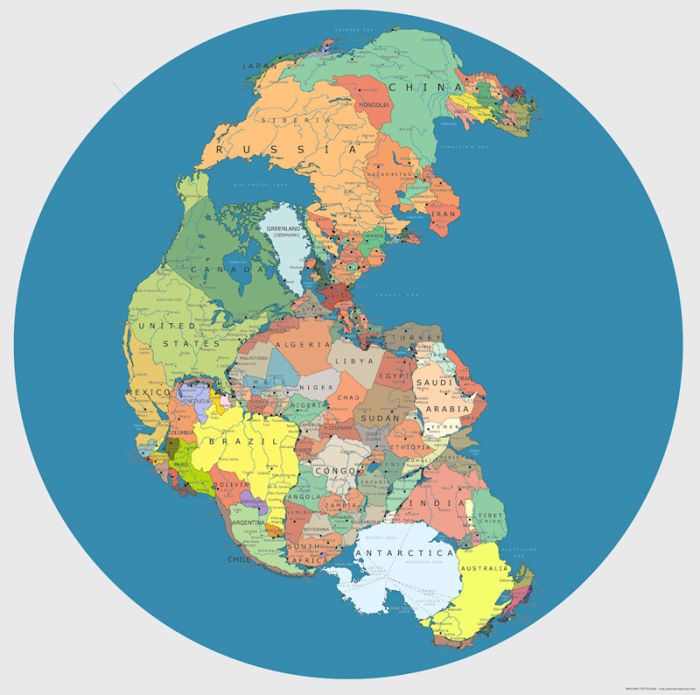 Map of Pangea with Current International Borders