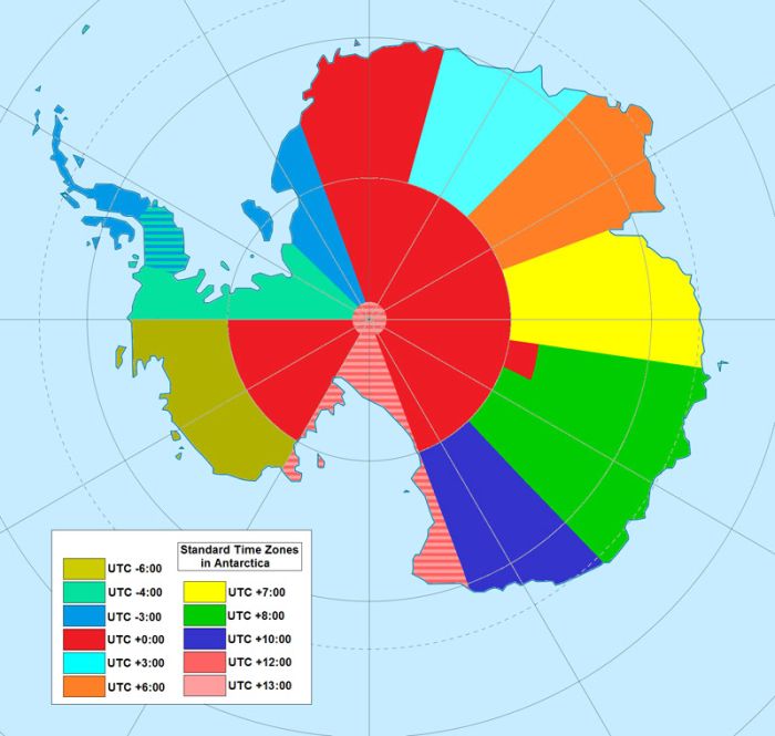 Map of Time Zones in Antarctica
