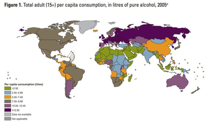 Map of Alcohol Consumption Around the World
