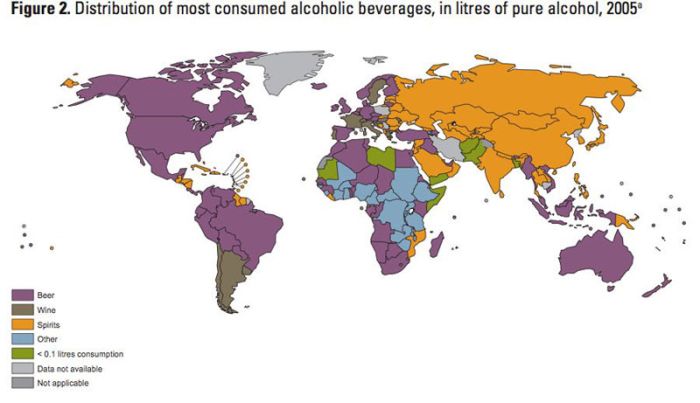 Map of Alcoholic Drink Popularity by Country