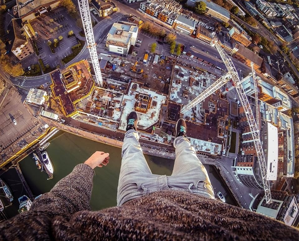 Hanging from a crane one handed POV