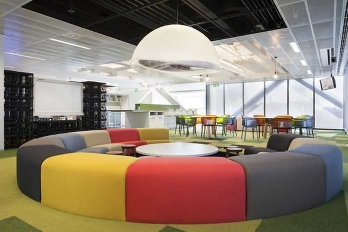 Colorful round couch at the Macquarie Group office