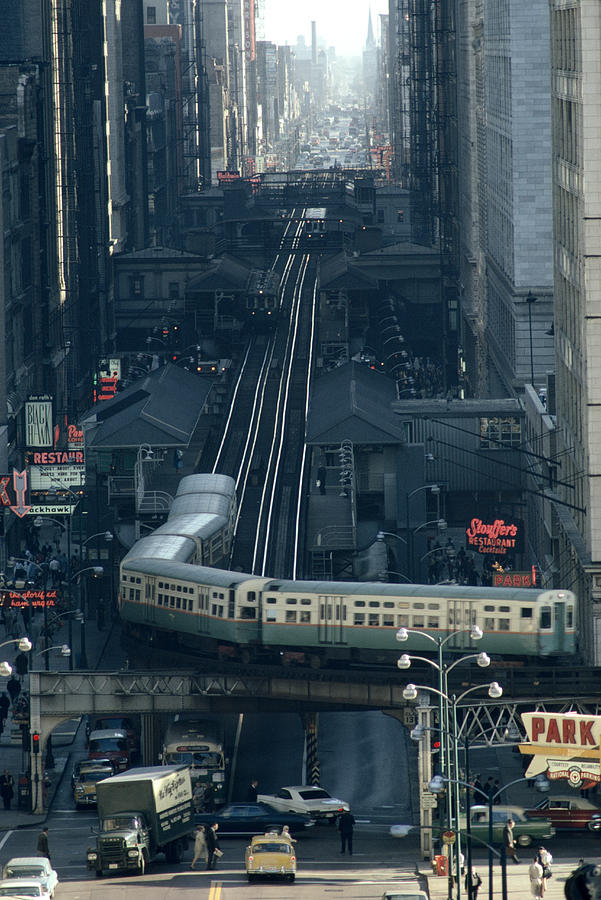 Chicago 'L' Transit system, 1967. It is one of the oldest-running elevated train systems in the world its first operational date was June 6, 1892.