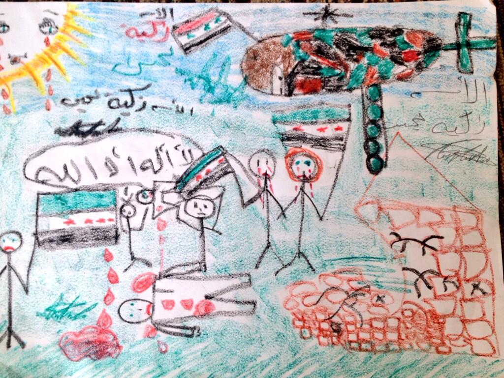 A 10 year old girl in Syria draws what it looked like in her village