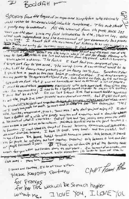 Kurt Kobains Suicide Letter