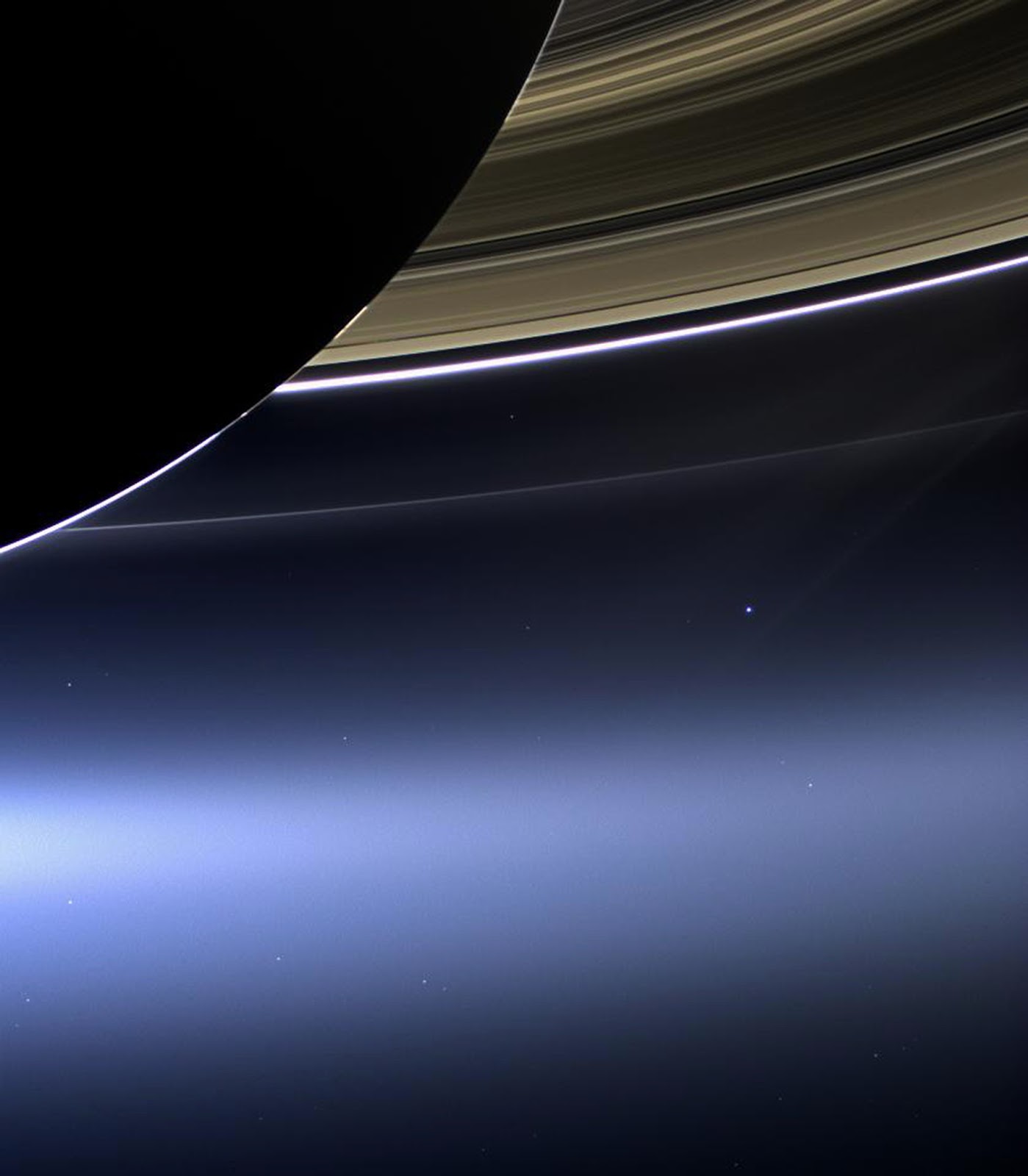 The New Pale Blue Dot, Earth, Captured by Cassini from Billions of Miles Away Beneath the Rings of Saturn