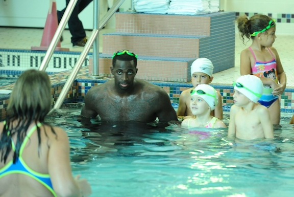 Boston Celtics forward Brandon Bass at his swimming lessons