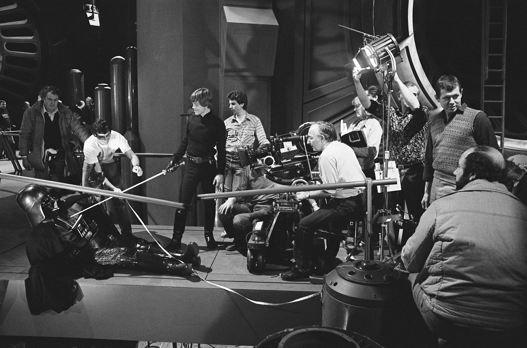 The Star Wars film crew during Lukes climactic moment in Episode VI