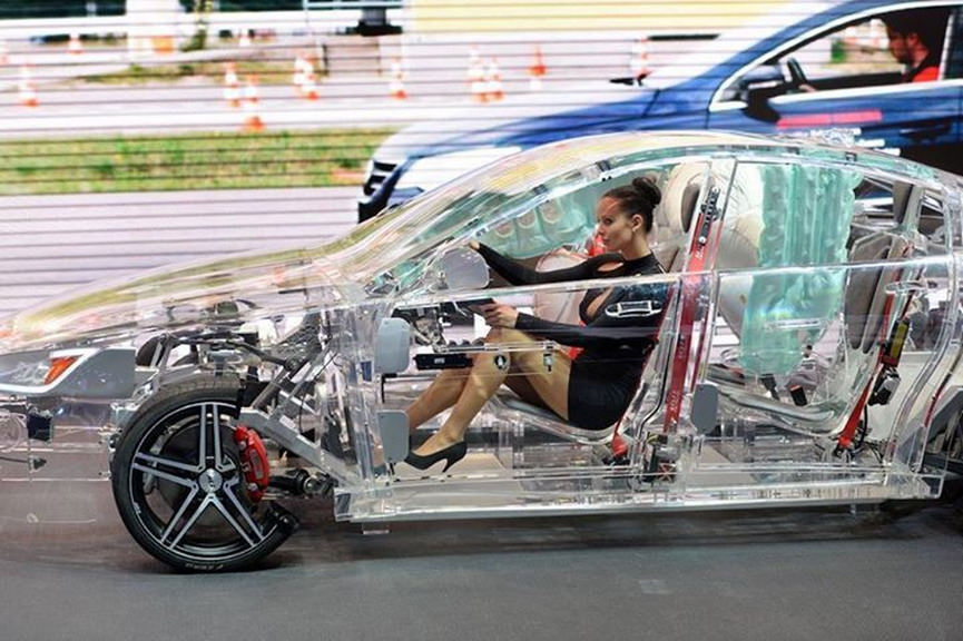 An entirely see-through acrylic car