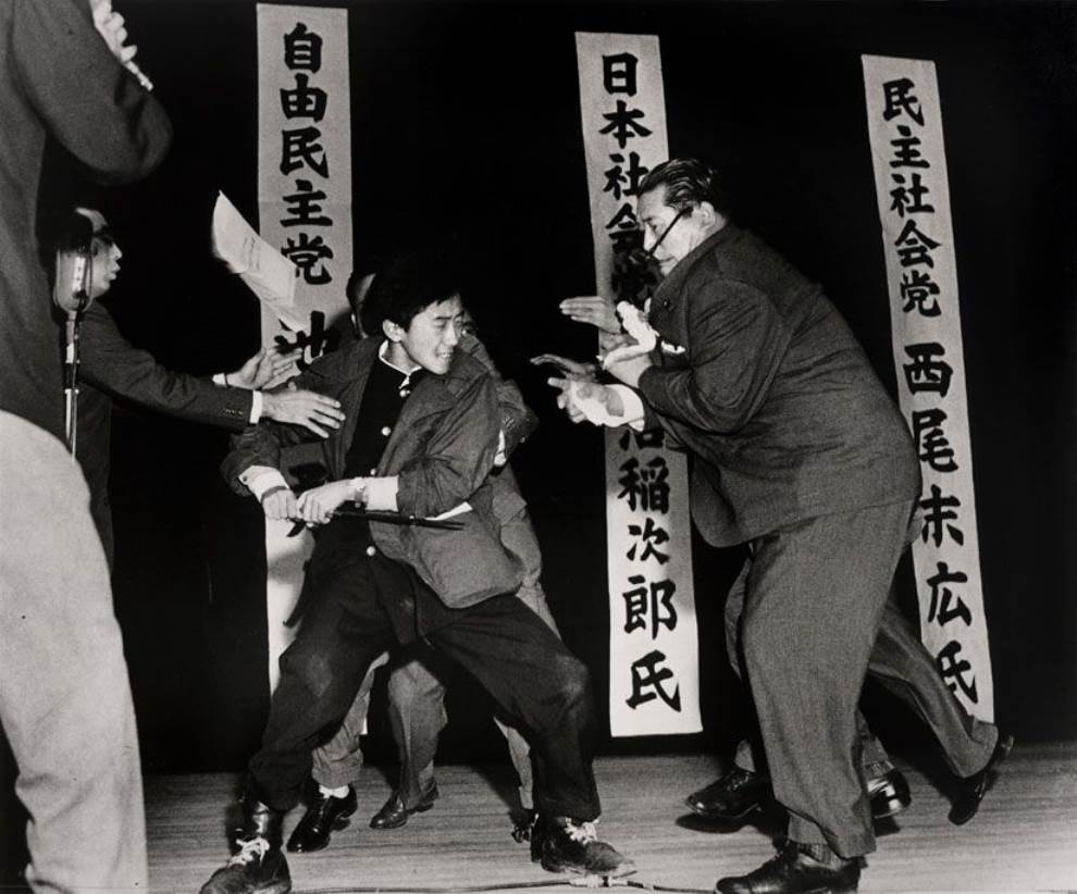 Using a traditional Japanese blade, 17-year-old Otoya Yamaguchi assassinates socialist politician Inejiro Asanuma in Tokyo, Japan, October 12th, 1960