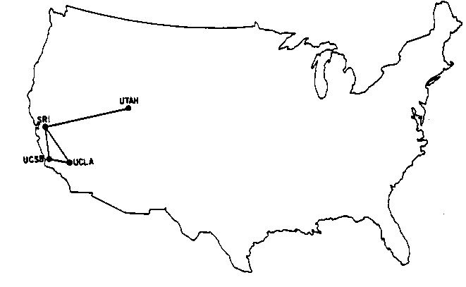 Here is a map showing the totality of internet connections in December 1969.