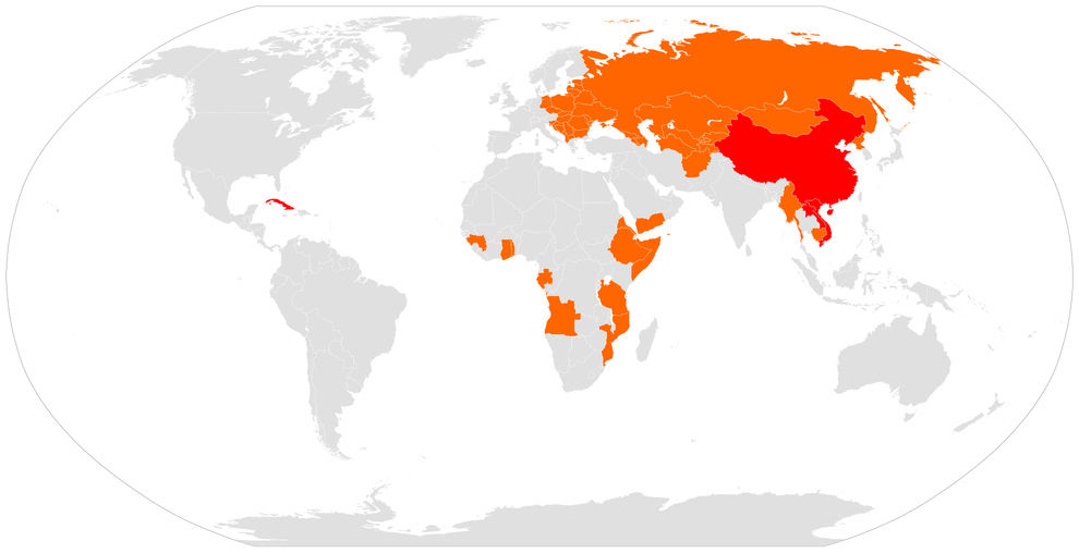 This map displays any country that was at one time under communist rule.