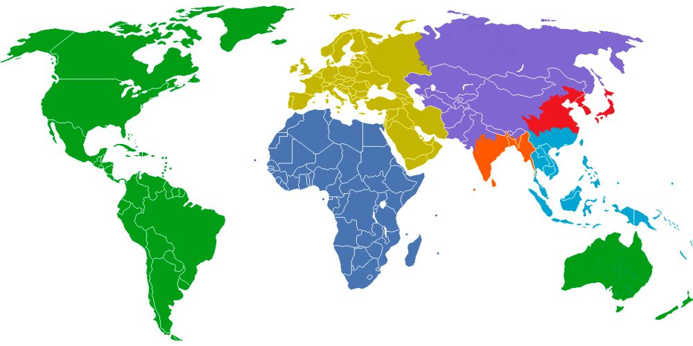 A map showing the world if it were divided evenly into color-coded areas of equal population.