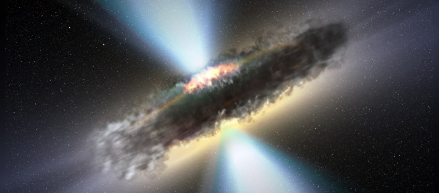 A Water Reservoir-With 140 trillion times the amount of water held in the Earths oceans, this cloud of H2O gas is over 12 billion light years away near a black hole.