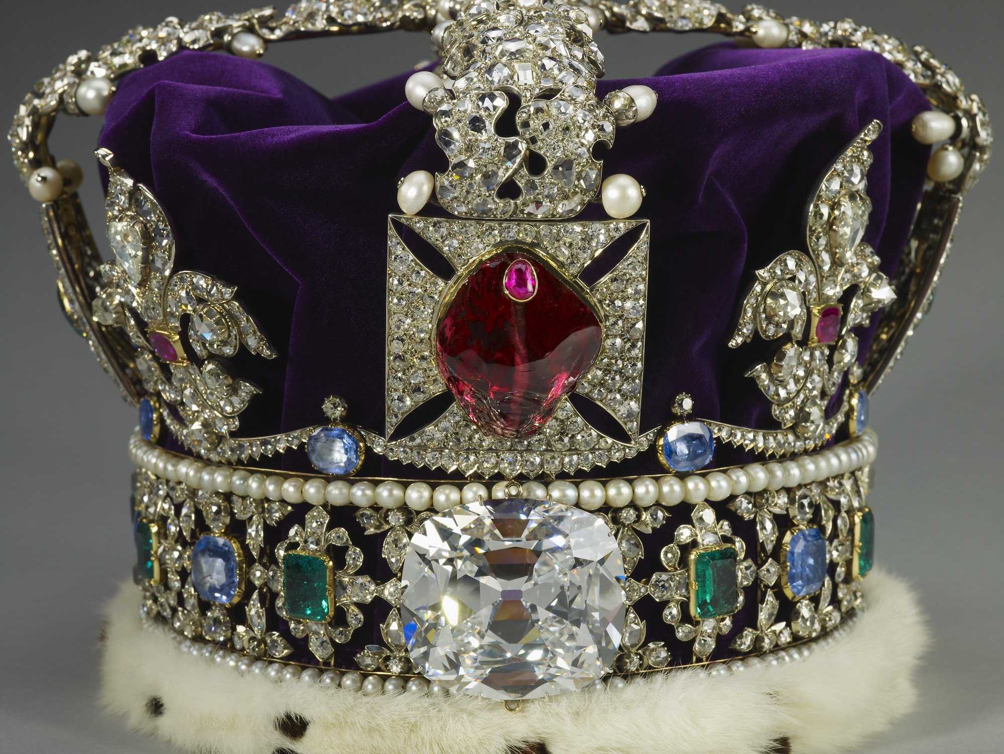2,868 diamonds, 273 pearls, 17 sapphires, 11 emeralds, and 5 rubies. The Imperial State Crown the United Kingdom