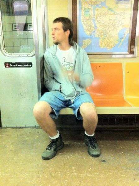 Riding the subway with only one other suspicious person.