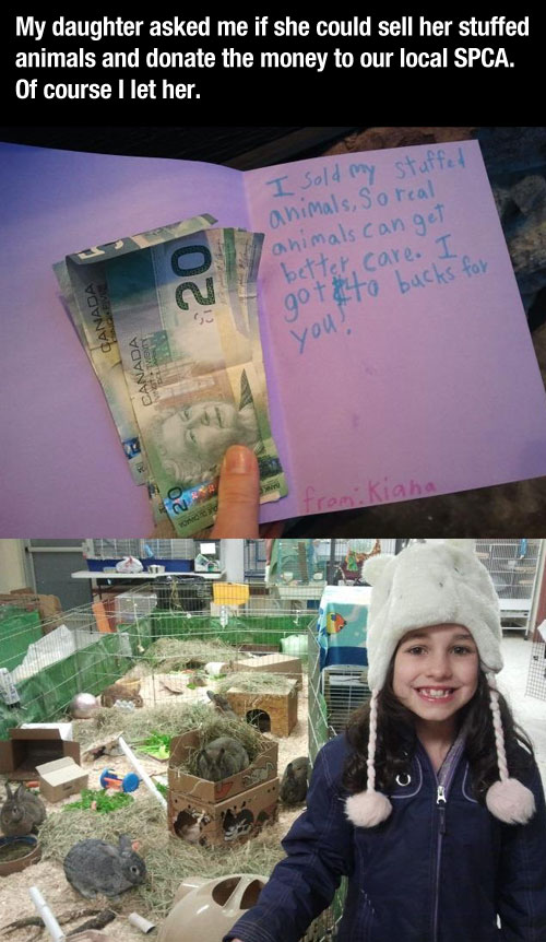 little girl who saved a fish - My daughter asked me if she could sell her stuffed animals and donate the money to our local Spca. Of course I let her. I sold my stuffed animals, So real animals can get better care. I got to bucks for Canada you! Canada Ko