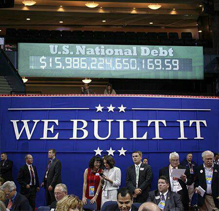 We built it-Supposedly taken during the republican convention in 2012 the debt clock was actually on the other side of the arena.