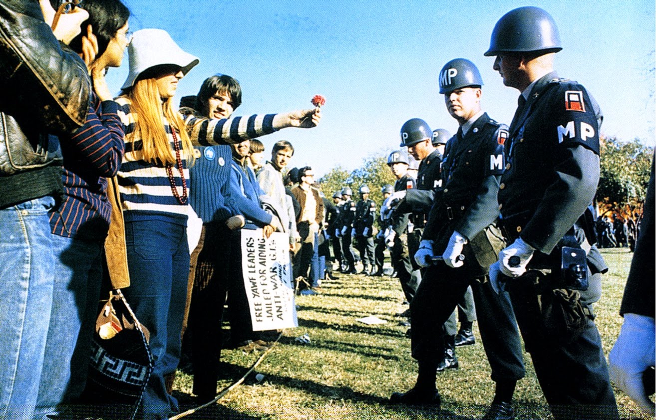 Flower power during the Vietnam War Protests. Arlington, Virginia, 1967