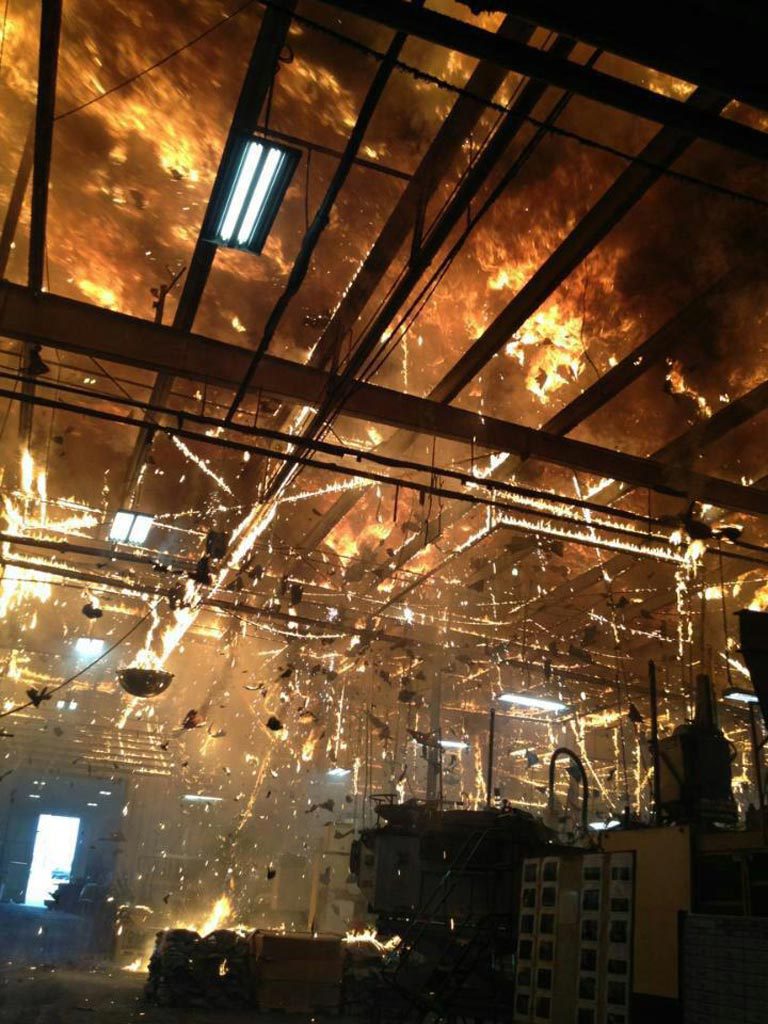 Fire in factory from inside