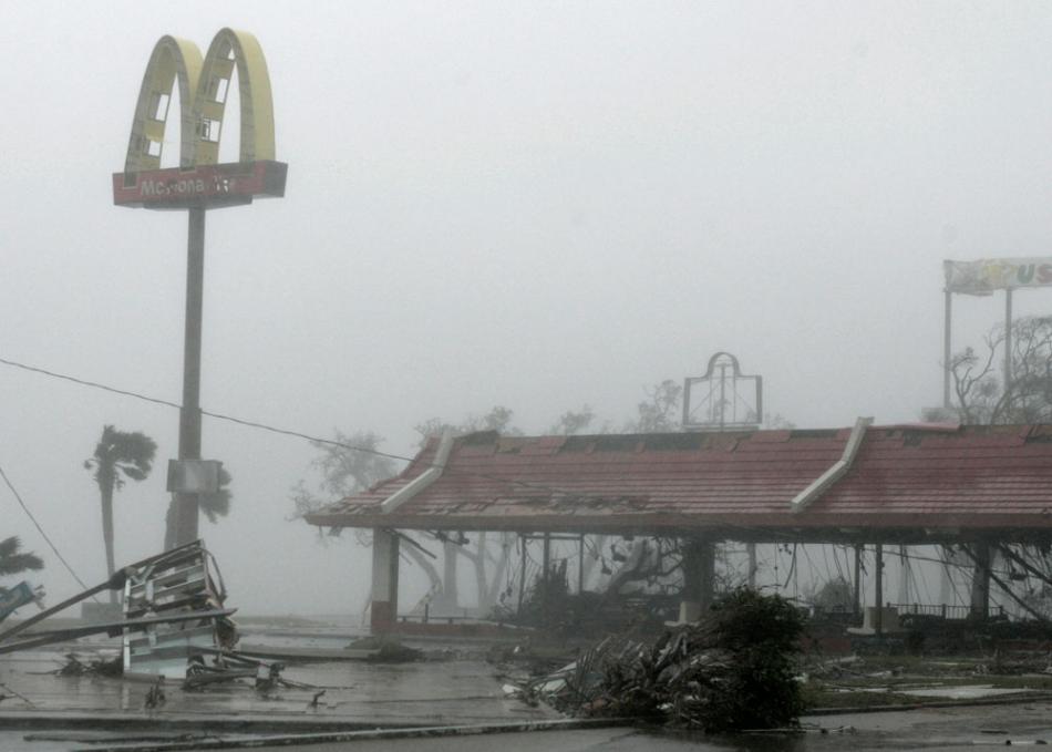 A McDonalds Restaurant on US 90 in Biloxi, Mississippi, which sits across the road from the Gulf of Mexico, completely gutted during Hurricane Katrina