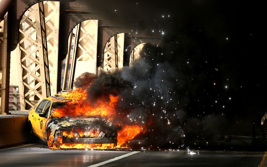 Taxi cab on fire, New York January 9 2013