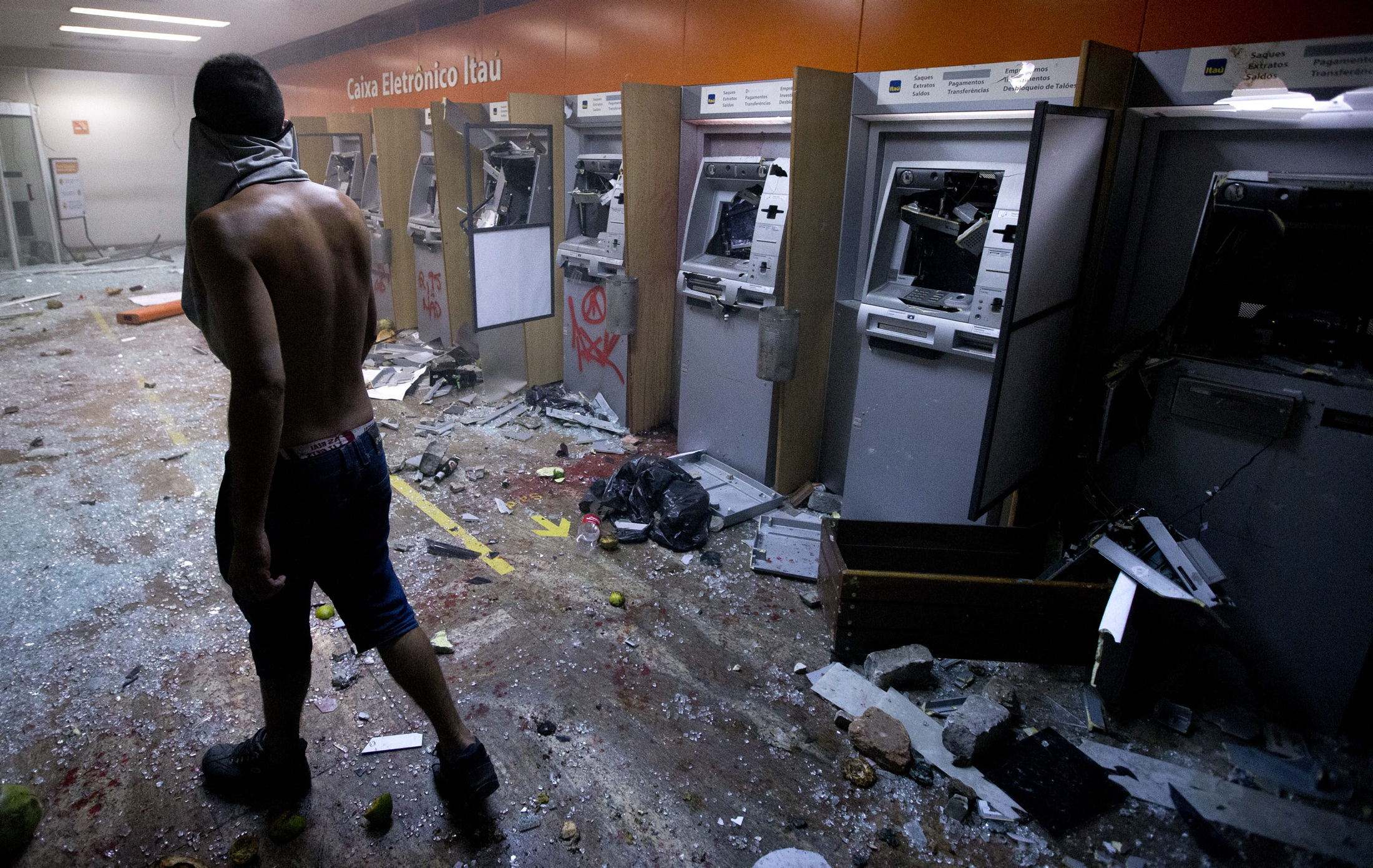 Cash machines in a bank in Rio de Janeiro, Brazil. June 17th 2013