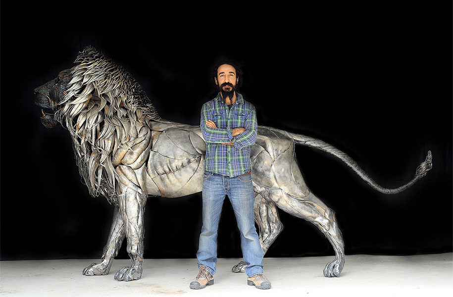 A Lion Made from 4,000 Pieces of Hammered Metal by Selcuk Yilmaz.