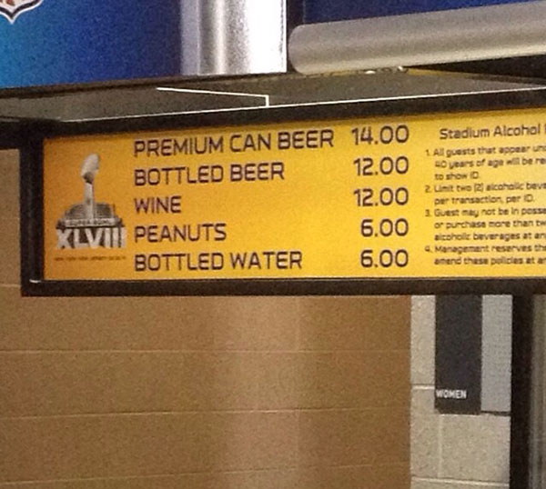 Beer prices at the Super Bowl