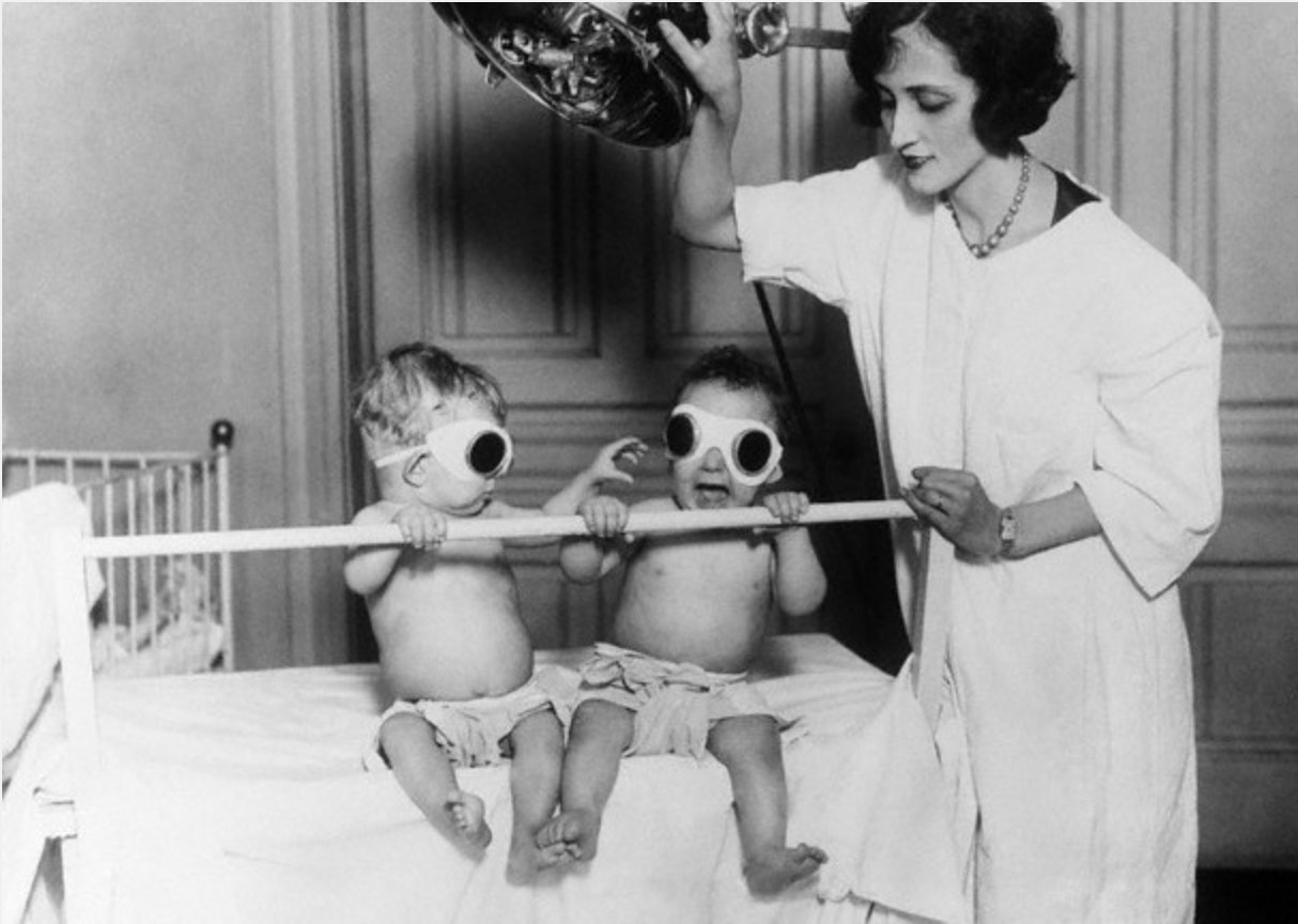 Tanning babies at the Chicago Orphan Asylum, 1925, to offset winter rickets
