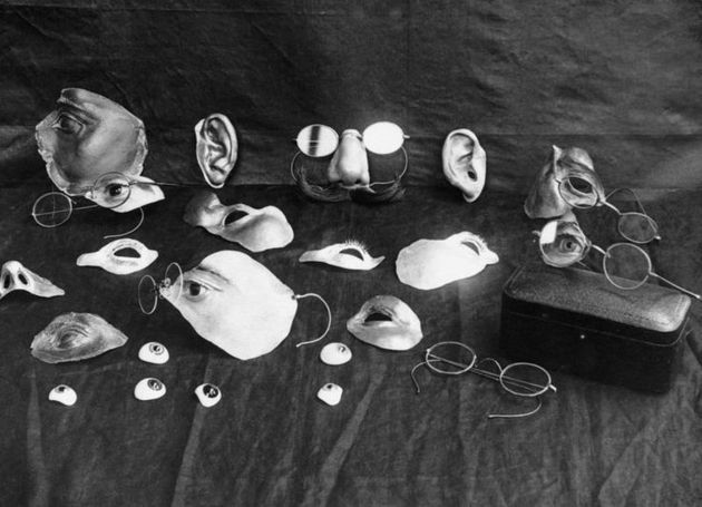 Photo of various pieces of a face to disguise injuries from World War 1