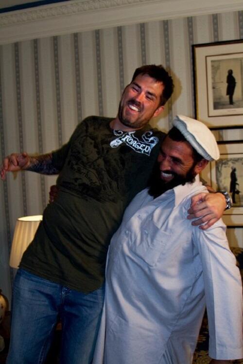 Marcus Luttrell and Mohammad Gulab reunited. Luttrell a Navy Seal, finds himself alone and badly injured in the mountains of Afghanistan. After finding Luttrell, Gulab took him into his village under a tribal code of honor called "Pashtunwali." The movie "Lone Survivor" was based off these men's brave and compelling story.