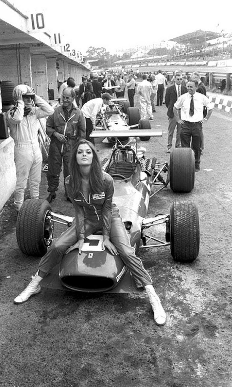 Ferrari girl during British Grand Prix, 1968