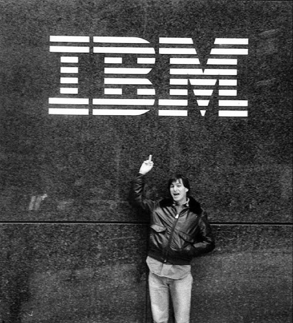 Steve Jobs giving IBM the finger, 1983