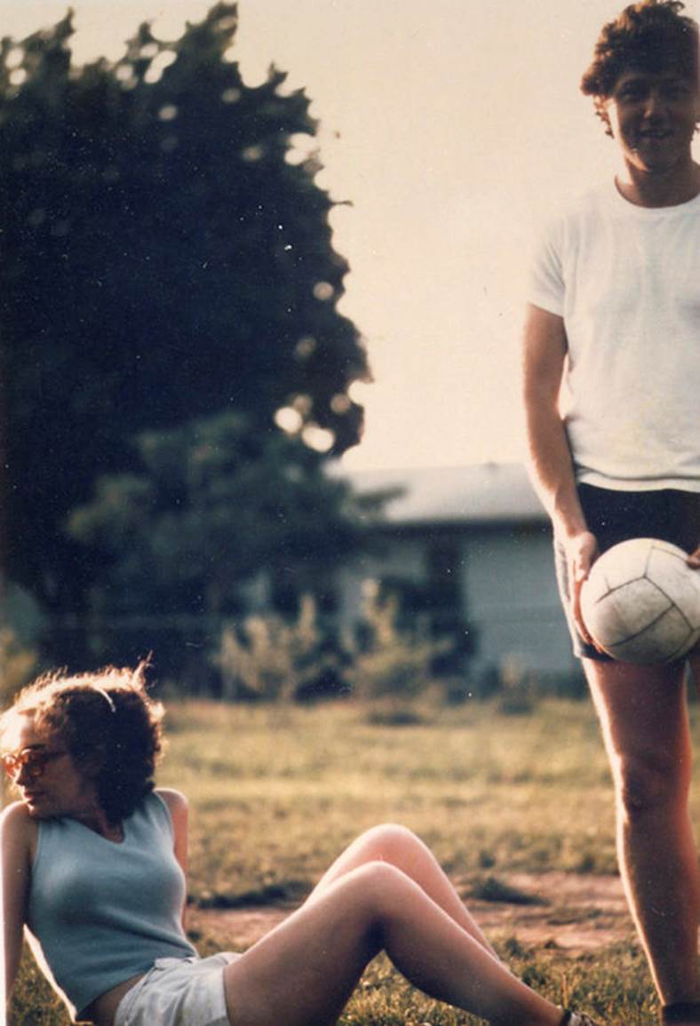 Bill and Hillary Clinton playing volleyball in 1975.