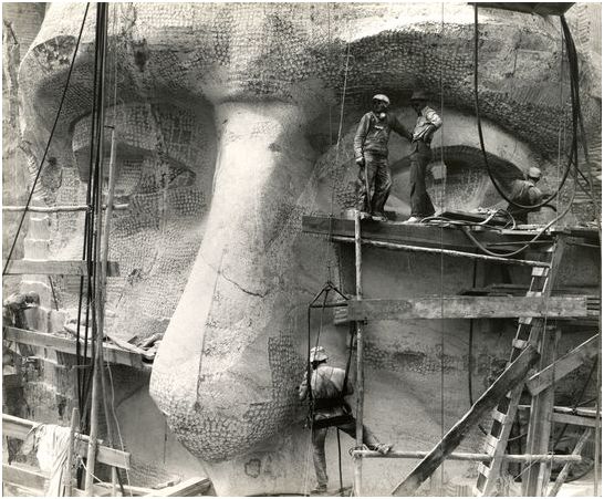 Construction of George Washington's nose on Mount Rushmore in 1935