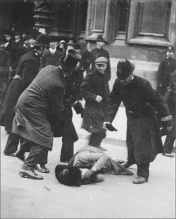 Susan B. Anthony pummeled and arrested for attempting to vote in 1872.