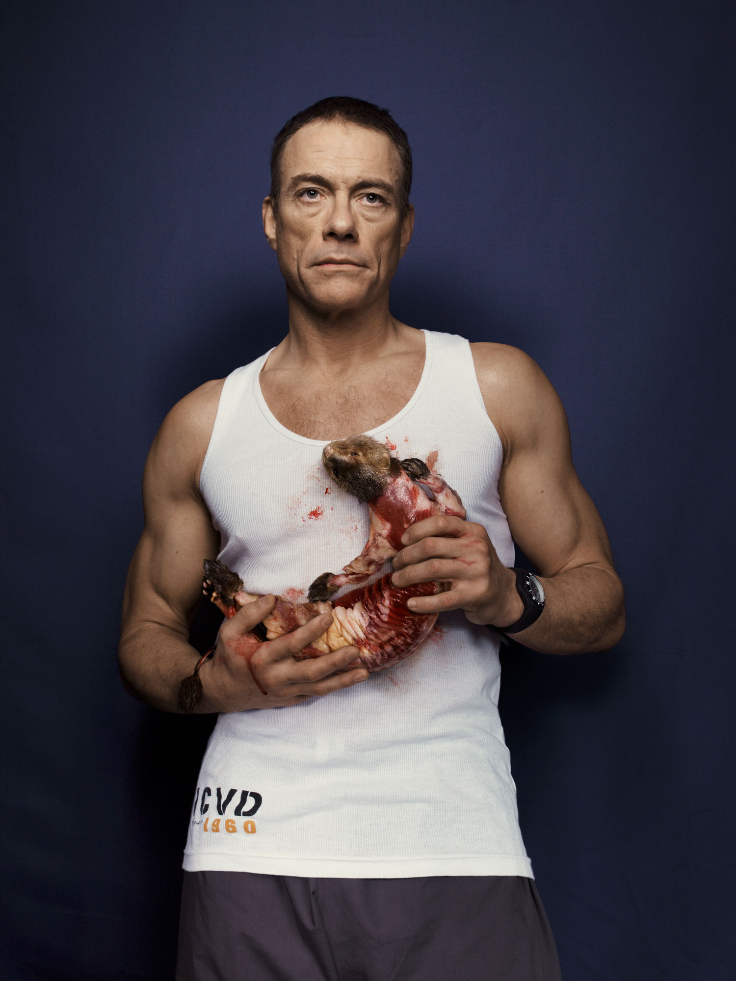 Photo shoot for the cover of Jean Claude Vandamme's "The Victims". A documentary protesting the fur industry, which toured Belgium in 2011