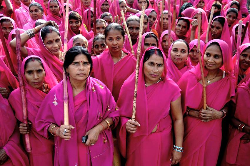 "Gulabi Gang" is a gang of women in India who track down and beat abusive husbands with brooms