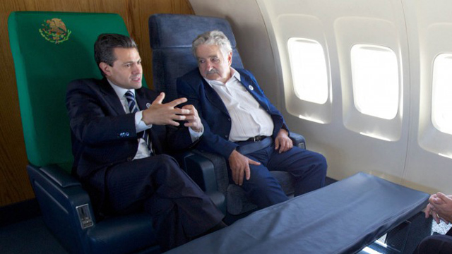 Uruguayan President Jose Mujica "the poorest president in the world" has no presidential plane so he asked the president of Mexico for a ride back to Uruguay