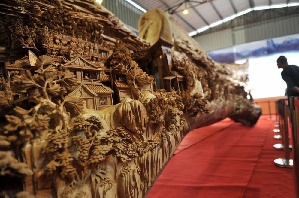 An entire city carved into a tree trunk.