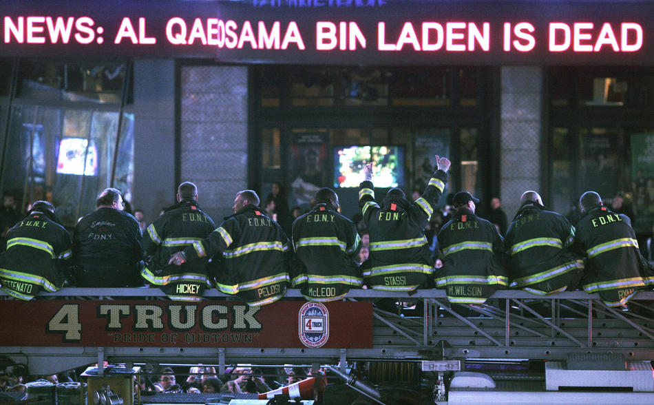 New York firefighters, many of whom lost friends in the 911 attacks, learn of Osama bin Laden's death. 2011