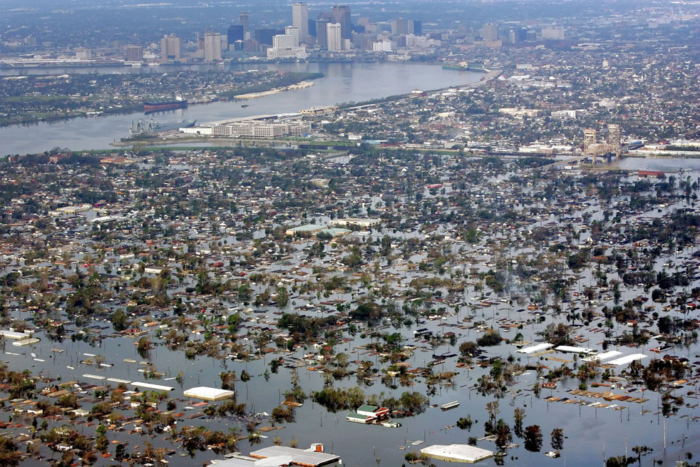 New Orleans underwater after Hurricane Katrina. 2005