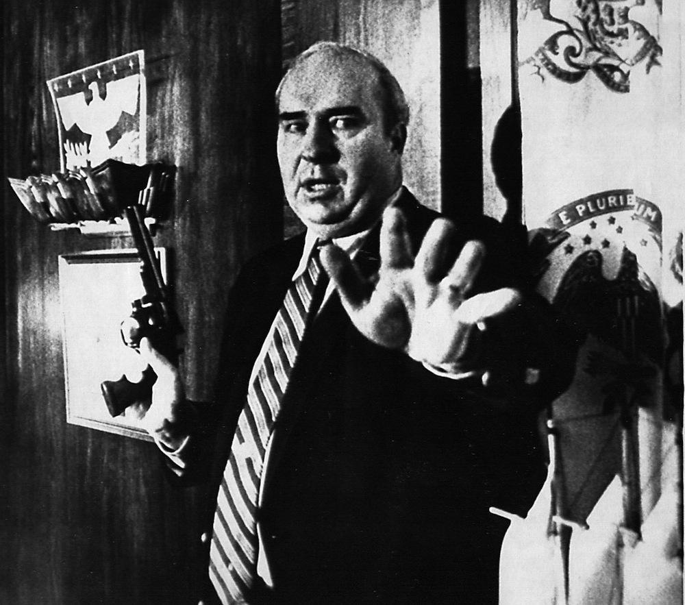 R Budd Dwyer seconds before he shot himself on TV at a press conference. 1987