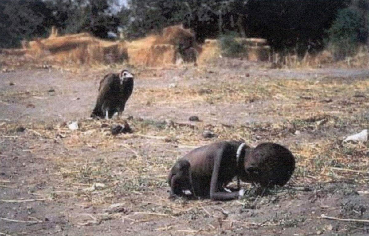This photo of a starving child in Sudan, next to a vulture getting ready to eat him, earned the photographer a Pulitzer Prize. The photographer took his own life just 3 months later.