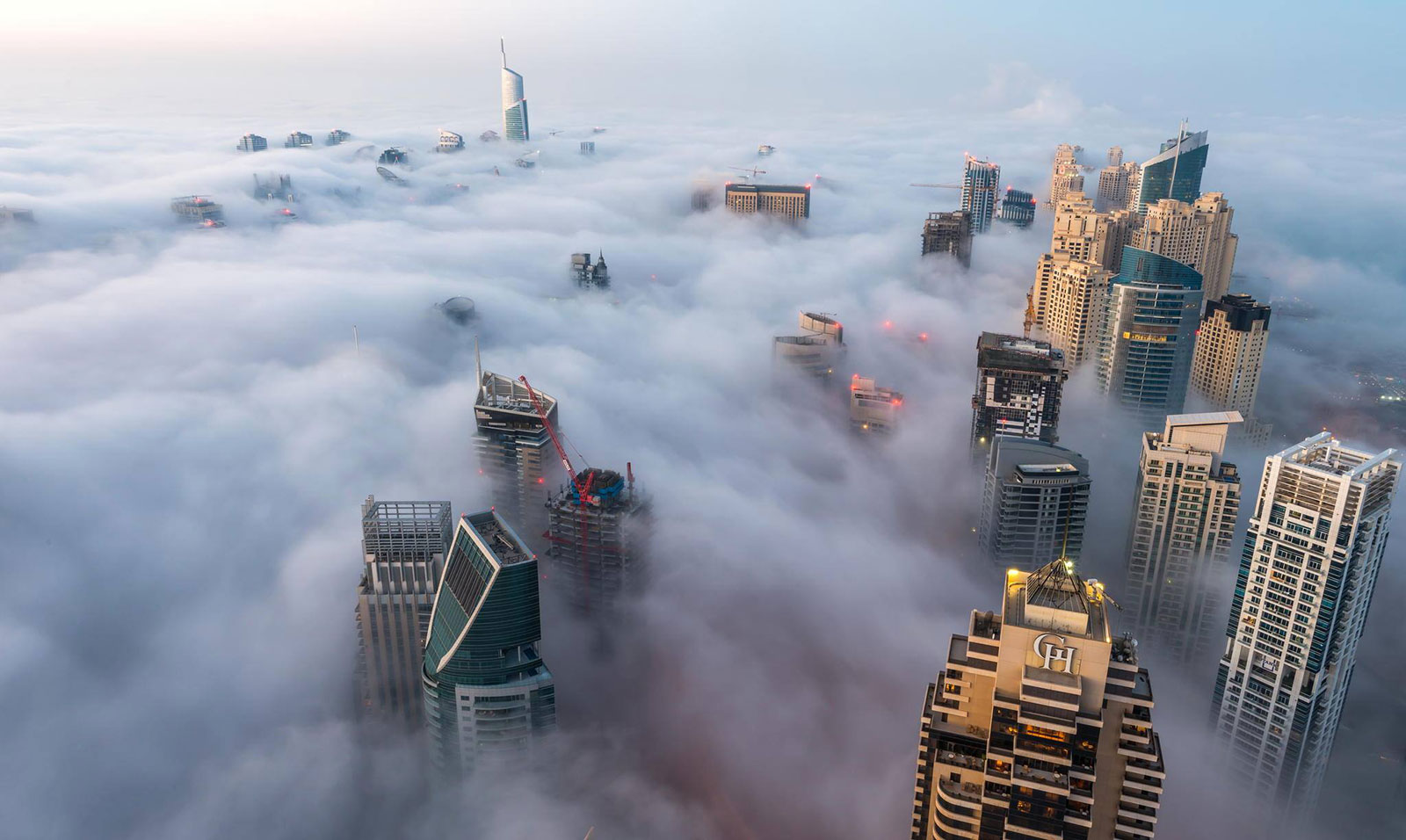A foggy morning in Dubai Marina.