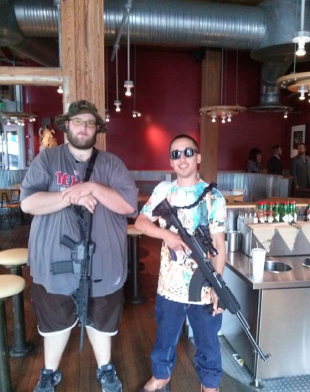 Two guys demonstrating their gun rights in Chipotle