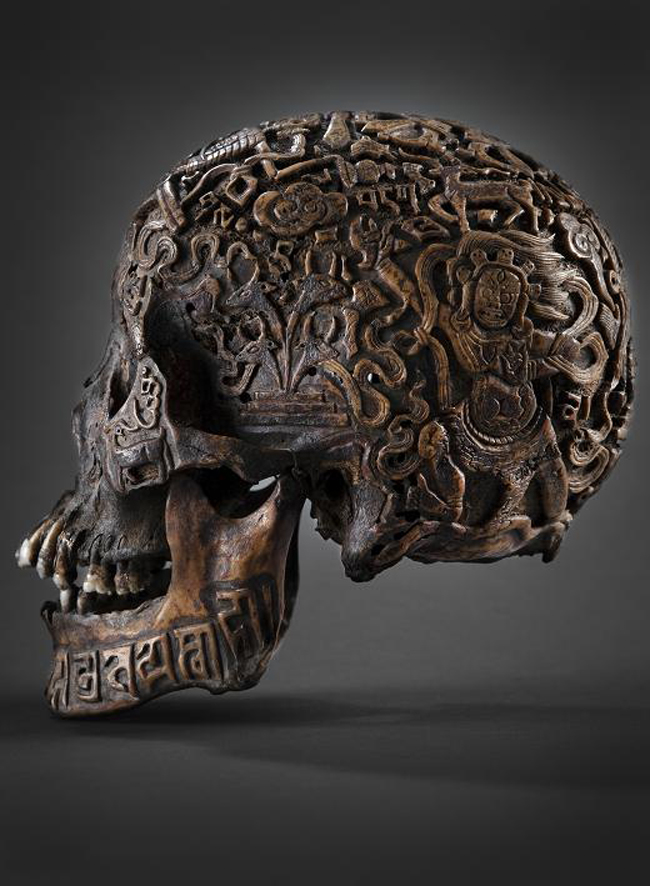 300 year old carved Tibetan Skull